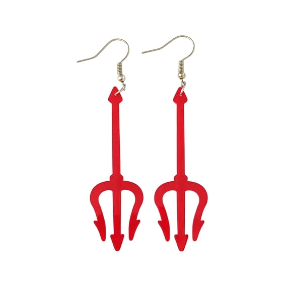 Red Trident Dangle Earrings Pitchfork Staff Drop Hook Earrings, Lightweight Acrylic Halloween Earrings for Women, Jewelry Accessories for Festival Party, Cosplay, Gothic Outfit