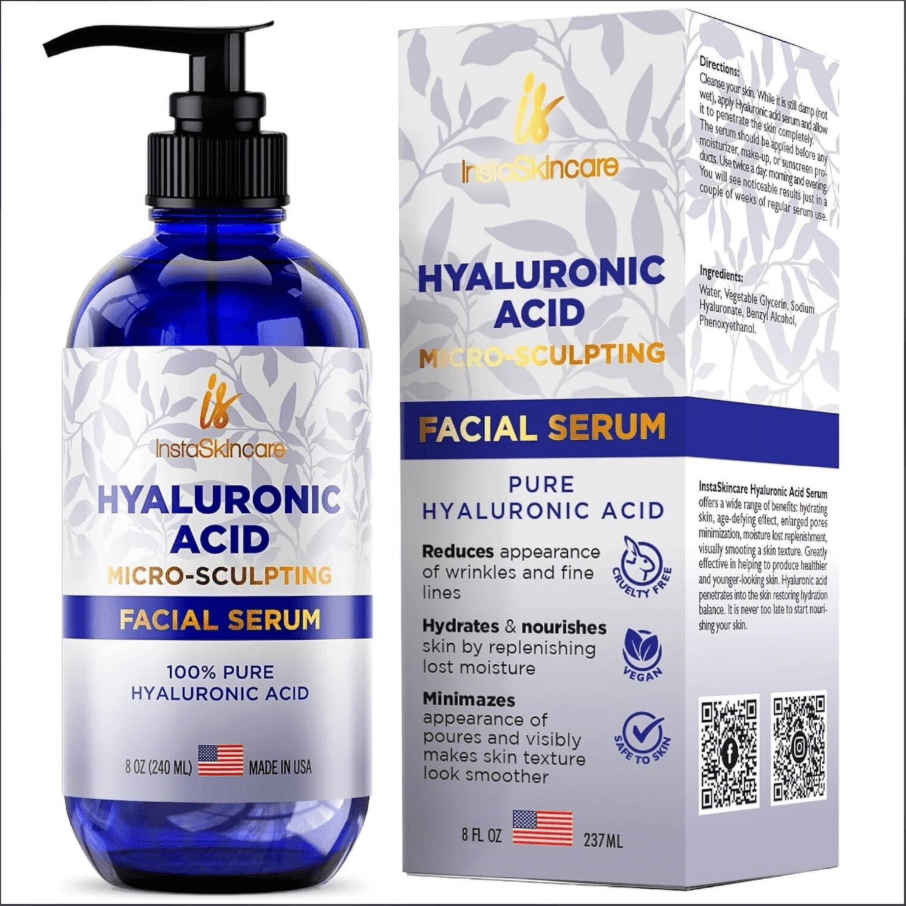 Pure Hyaluronic Acid Serum for Face and Skin, 8 fl oz Anti-Aging