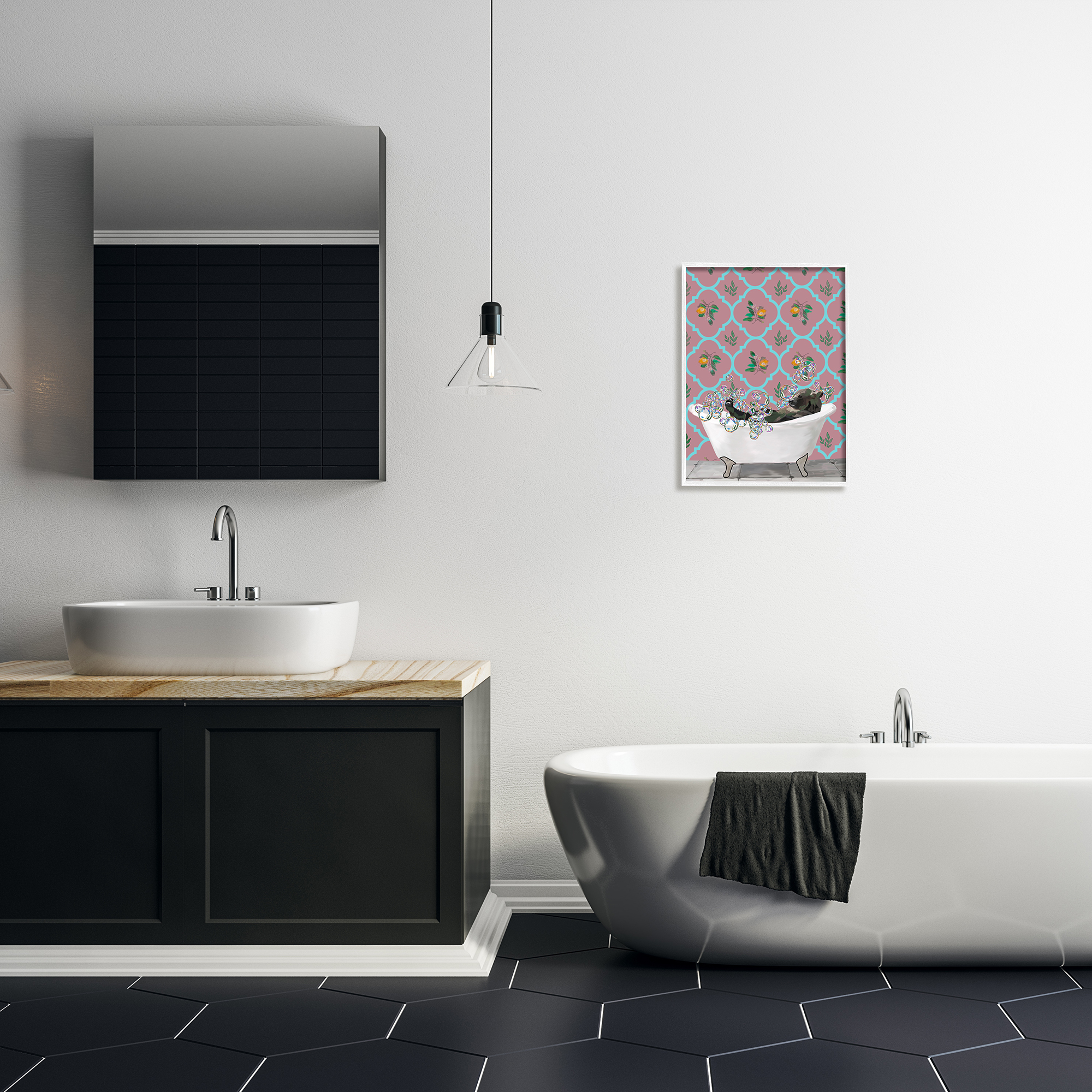 Stupell Industries Bear with Bathtub Bubbles Animals & Insects Painting White Framed Art Print Wall Art, 16 x 20