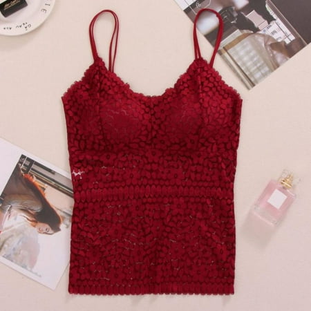 

Saient Women s Lace Camisole With Chest Pad Base Bra Worn Floral Openwork Vest