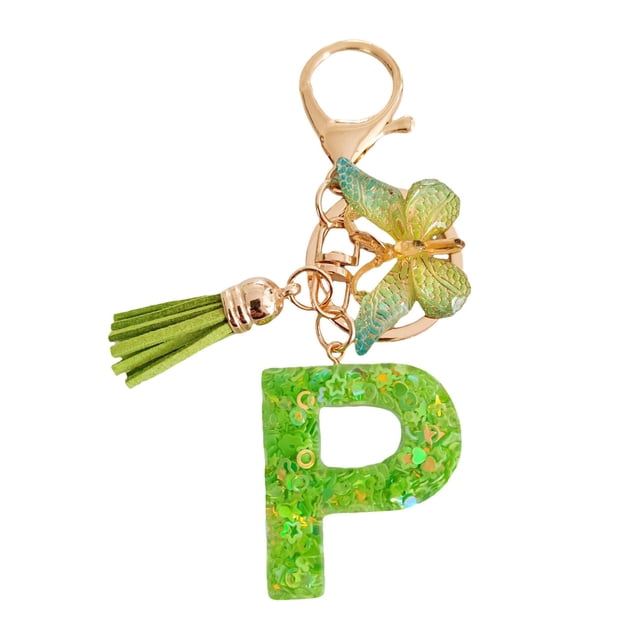 Visland 2 Pcs Initial Letter Keychains Green Butterfly Pendant Keychain Set Exquisite Relief Alphabet Keychain Pendant for Best Friend Mom Daughter Granddaughter Grandma