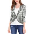 thumbnail image 2 of MODA NOVA Juniors Notched Lapel Button Decor Thin Striped Blazer Gray M, 2 of 6