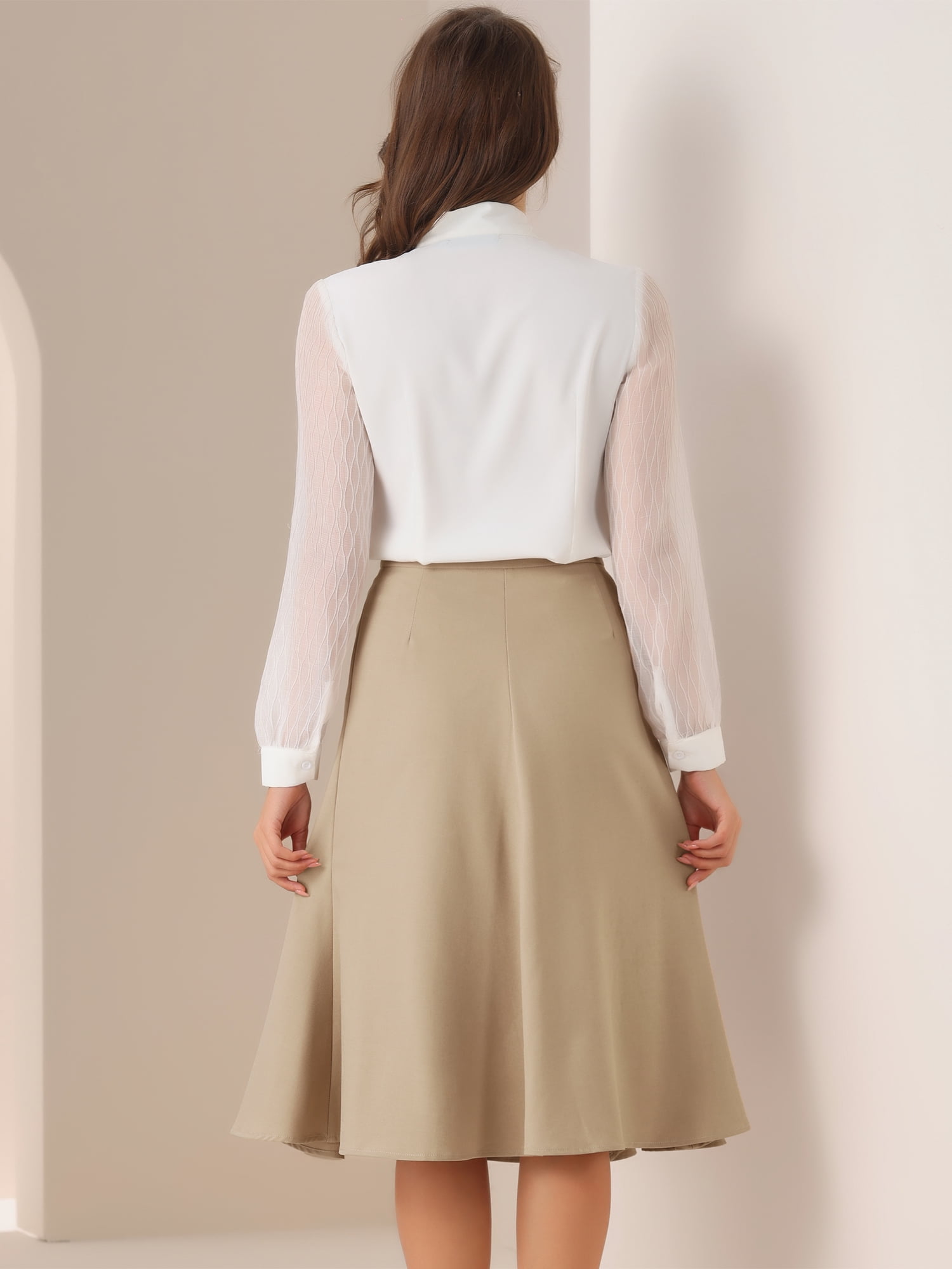 DARING DIVA Women's Side Zipper Flared Flowy A Line Midi Skirts XS Khaki
