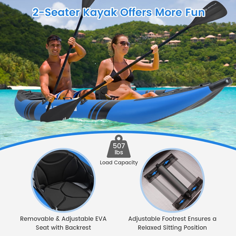 Spaco Inflatable 2-person Kayak Set with Aluminium Oars and Repair Kit-Blue, Inflatable Vinyl Kayak for Lakes and Rivers