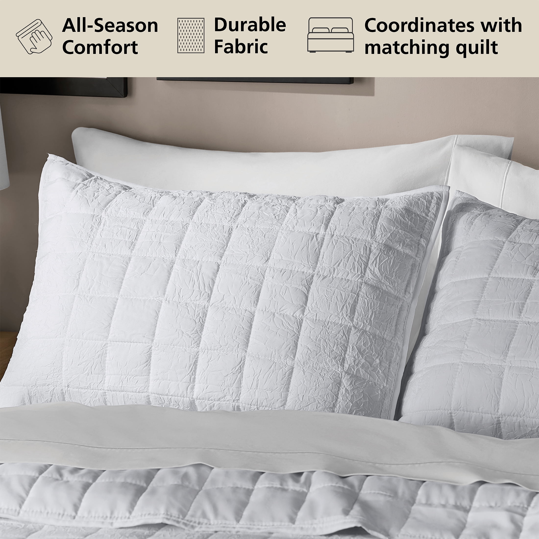 Mainstays Crinkle Pillow Sham, King, White, 1 Pack