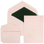 Angle View: JAM Paper Wedding Invitation Combo Set, White Card with Forest Green Lined Envelope with Heart Carriage, 1 Small & 1 Large, 150/pack