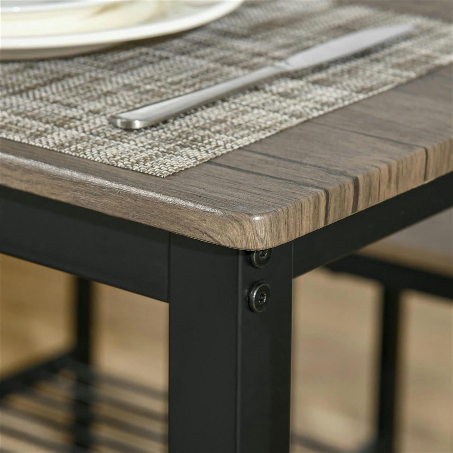 Demi Bonn 4 Piece Dining Table Set for Small Spaces,dustrial Kitchen Table and Chairs for 4 Dining Room Set with Bench, 2 Stools, Brown