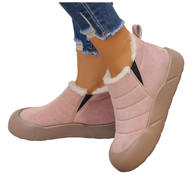 Bottes de Neige d'Hiver pour Femmes avec Bout Protecteur Doublées de Polaire Chaudes Antidérapantes à Enfiler pour Marcher Bottines de Travail Rouges Taille 9
