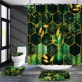 thumbnail image 3 of Poedist 4Pcs Marble Bathroom Sets with Shower Curtain and Rugs, Marble Shower Curtain Set with Non-Slip Rugs,Toilet Lid Cover,Bath Mat and 12 Hooks,71 x 71 Inch, Green Honeycomb Marble, 3 of 8
