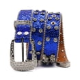 thumbnail image 2 of SWSMCLT Unisex Rhinestone Belt Fashion Faux Leather Women Metal Men's Belt Square Halloween Holographic Steampunk Metal Buckle Blue 42inches-46inches, 2 of 4