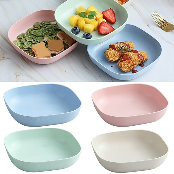 Dengjunhu 4Pcs Salad Bowl Dinner Plates Dinnerware Lunch Plates Reusable Lightweight Microwave Safe Degradable Unbreakable Easy Clean