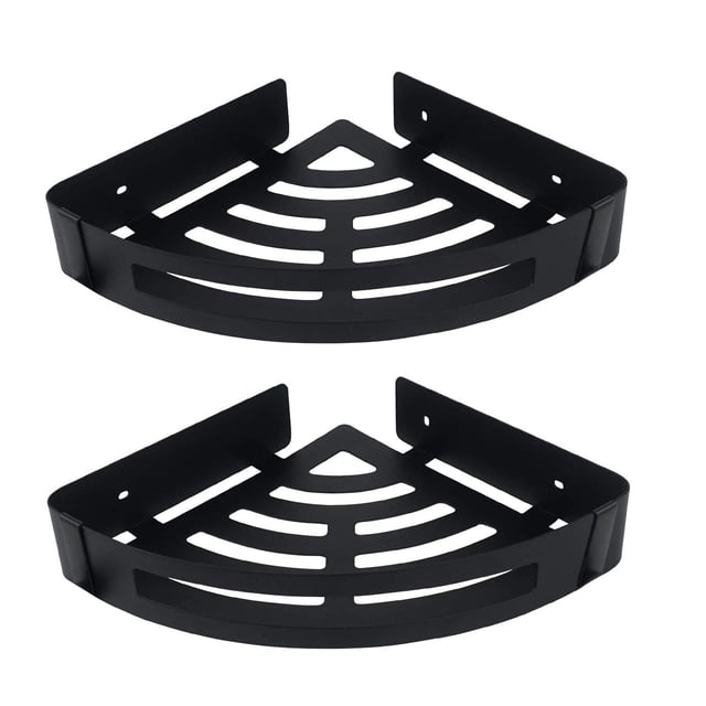 Estante esquinero para baño, carrito de ducha, paquete de 2, sin taladro, acero inoxidable, con dos ganchos (negro mate)