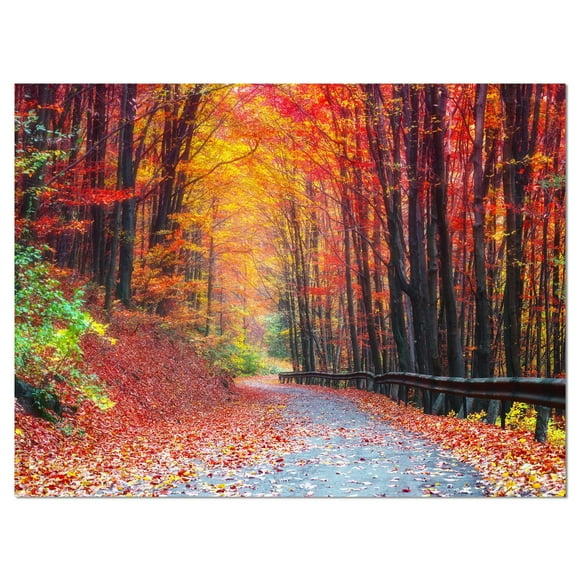 Designart Road in Beautiful Autumn Forest Canvas Wall Art