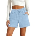 thumbnail image 2 of Womens Shorts Casual Summer Elastic High Waist Wide Leg Loose Fit Stretchy Beach Shorts with Pockets, 2 of 6