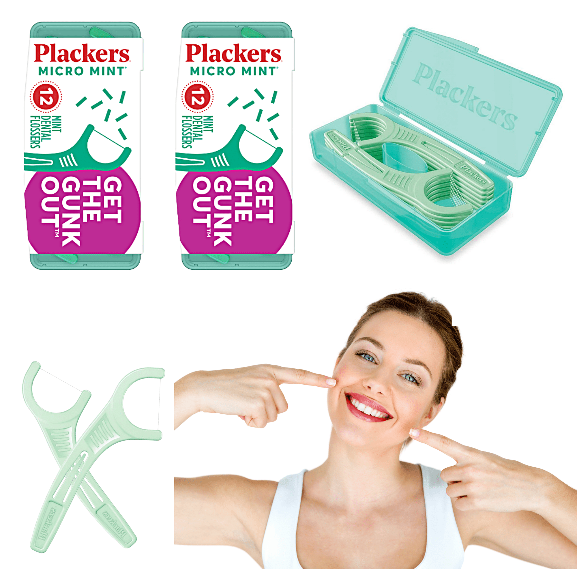 Plackers Micro Mint Dental Floss Picks with Travel Case, 12 Count ( 2Green Pack )
