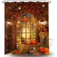 thumbnail image 2 of Harvest Pumkin Fall Shower Curtain Bathroom Sets, Thanksgiving Harvest Autumn Maple Leaf Fabric Bath Curtian, Fall Forest View Waterproof Shower Curtain Sets with Hooks 69 x 75 inch, 2 of 5