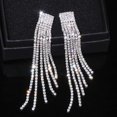 thumbnail image 3 of Pendientes largos con borlas de cristal y diamantes de imitación de color plateado para mujer, pendientes colgantes para novia, joyería de boda, 3 of 4