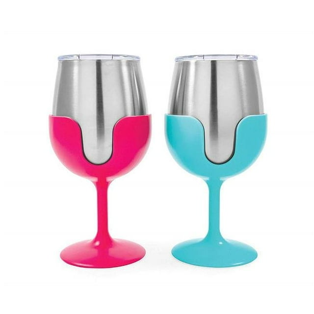 Stainless Steel Wine Tumbler Set, Blue & Pink