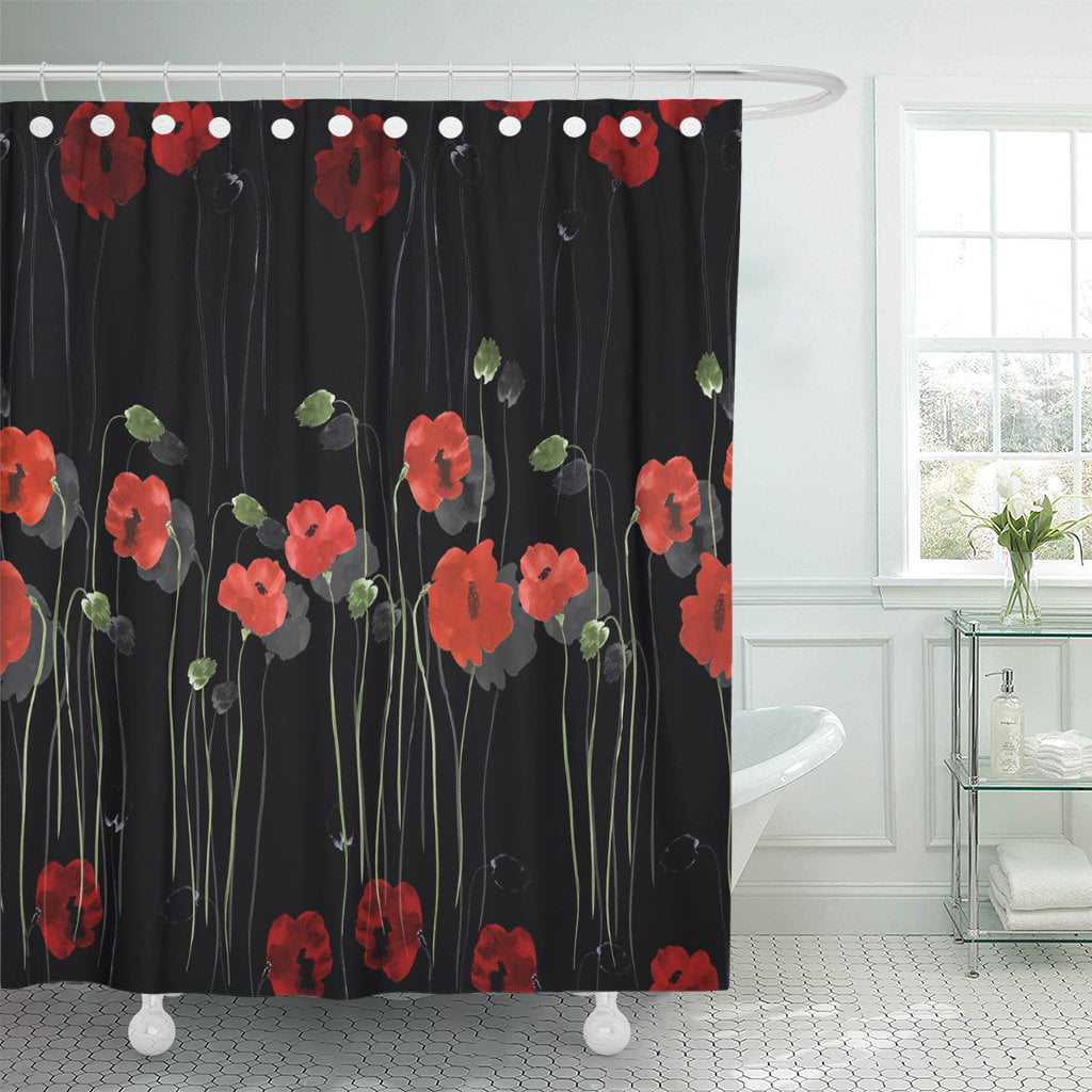 Pknmt Colorful Black Of Red Flowers, Red Poppy Flower Shower Curtain
