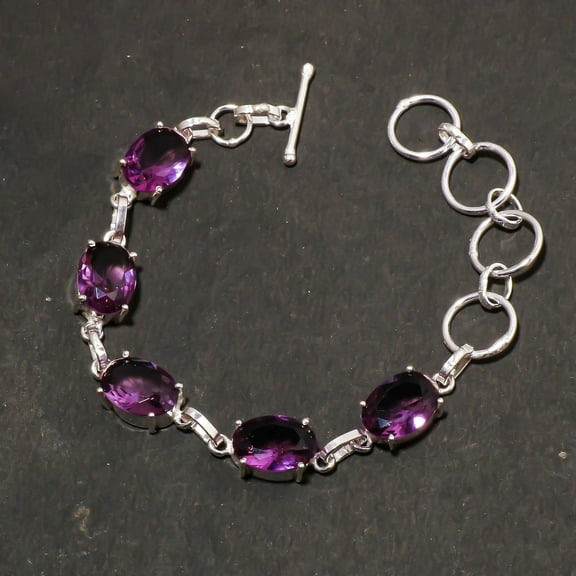 African Amethyst Gemstone Bracelet Oval Shape Unique Design Solitaire Jewelry 7"