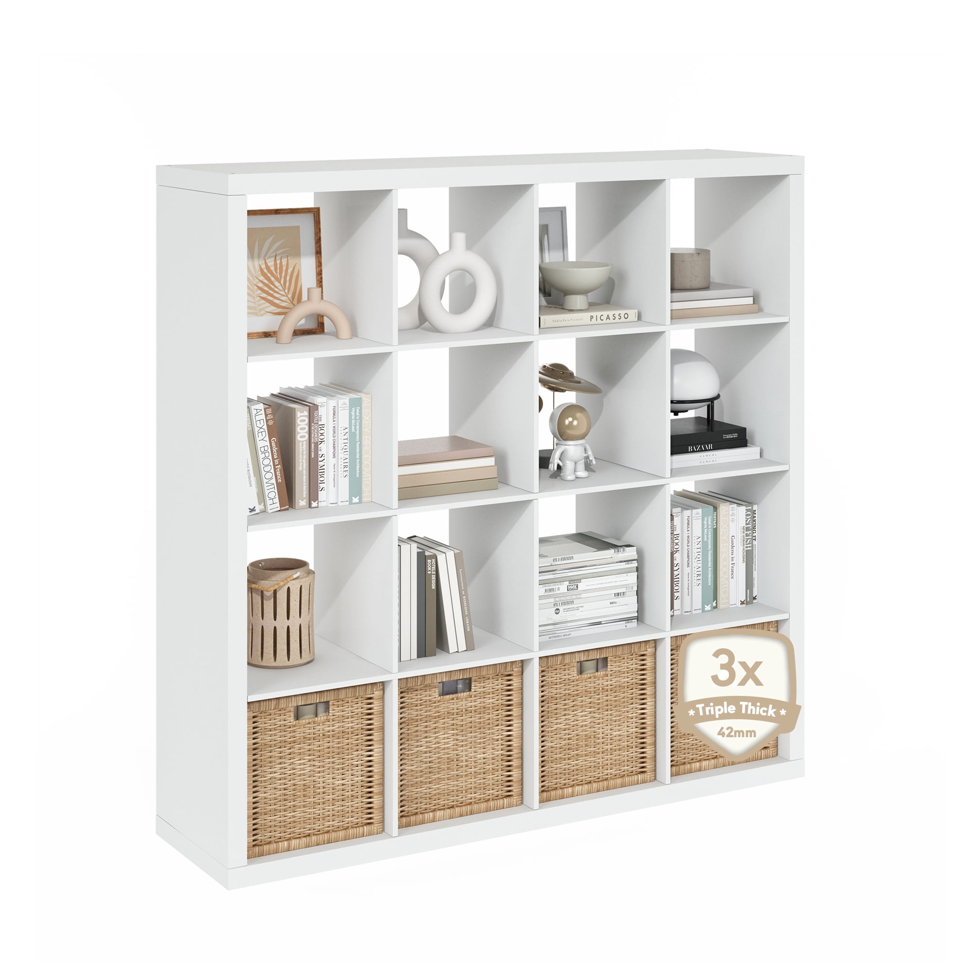 Furinno CUBICLE 16-Cube Triple Thick Frame Cube Storage Organizer Plain White
