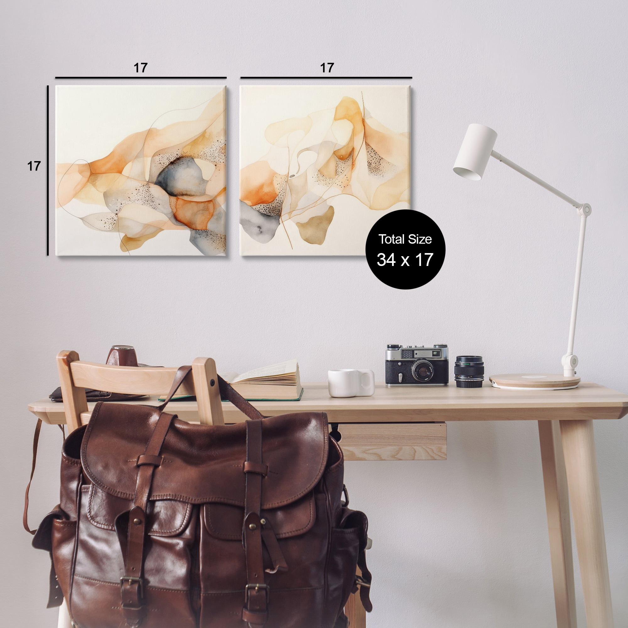 Stupell Industries Abstract Peach Watercolor Shapes Abstract Painting Wrapped Canvas Art Print Wall Art, 17 x 17, Set of 2