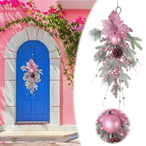 Christmas Teardrop Swag Christmas Artificial Ornament with Pink Berries Christmas Hanging Decoration Bouquet Floral Natural Pine Cones Holiday Decoration Ornament Bouquet 20 Inch for Xmas Decor
