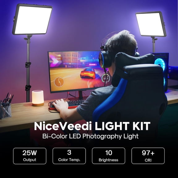 2-Pack Photography Lighting Kit, 25W LED Video Light Kit, 2900-7000K Dimmable Studio Light with Tripod Stand, 73" Stream Light for Video Recording