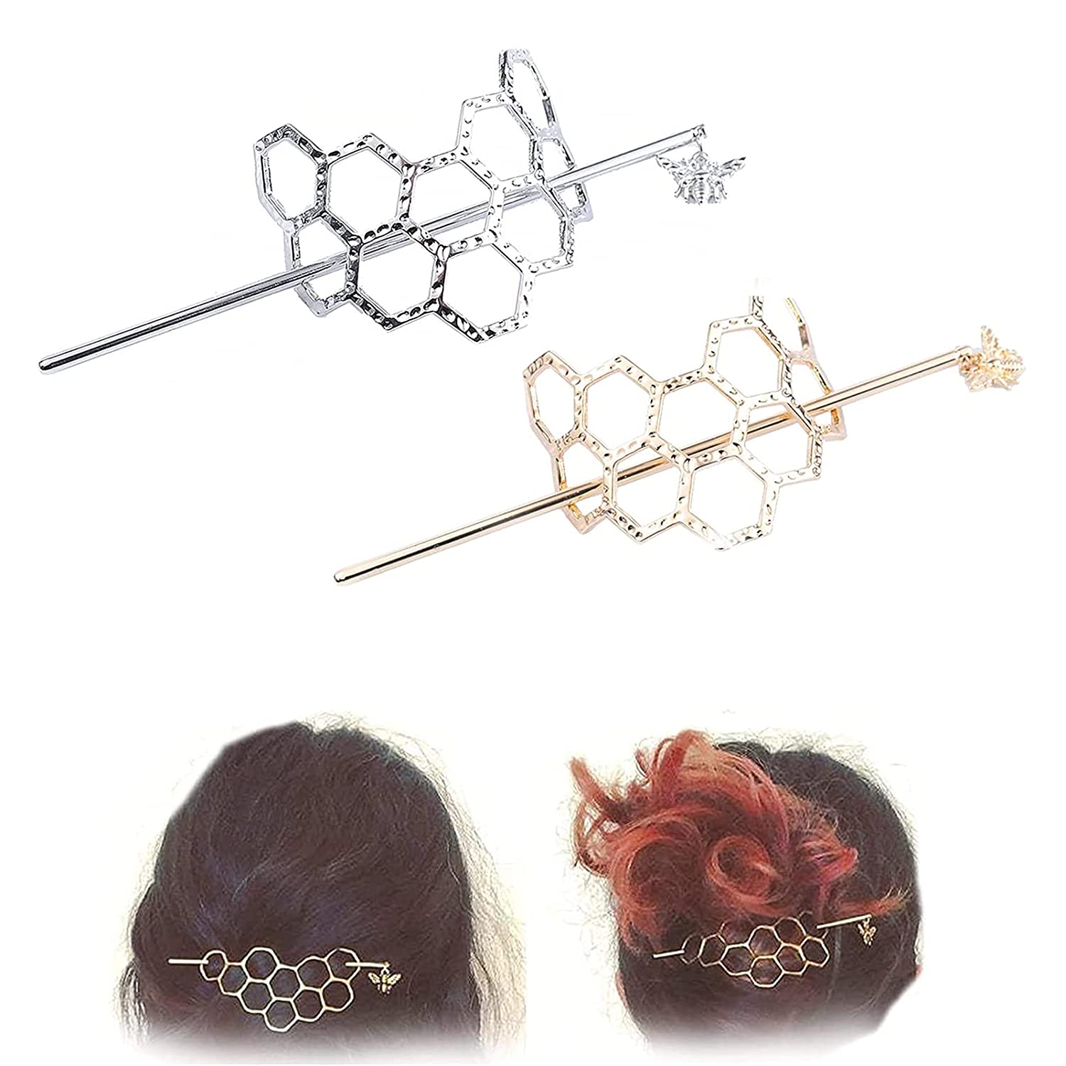 PWFE Bee Hair Twist Bun Pin Hairpin, Hollow Geometric Bee