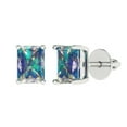 thumbnail image 2 of 2 Ct Emerald Cut Studs Blue Moissanite 14K White Solid Solid Gold Everyday Dainty Earrings Screw Back, 2 of 7