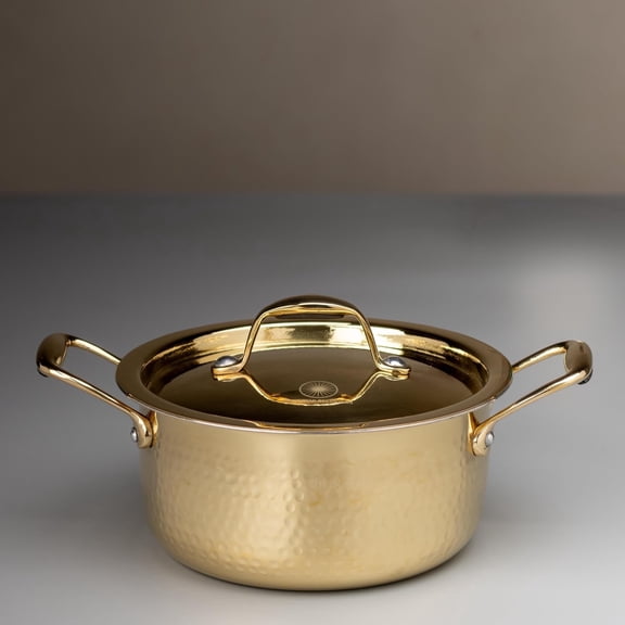 Swadeshi Blessings Exclusive Range Brass Pot/ Stock Pot for Cooking with Lid/Teflon-Free/Naturally Non-Stick Brass Utensils with Tin Coating (1 Litres)
