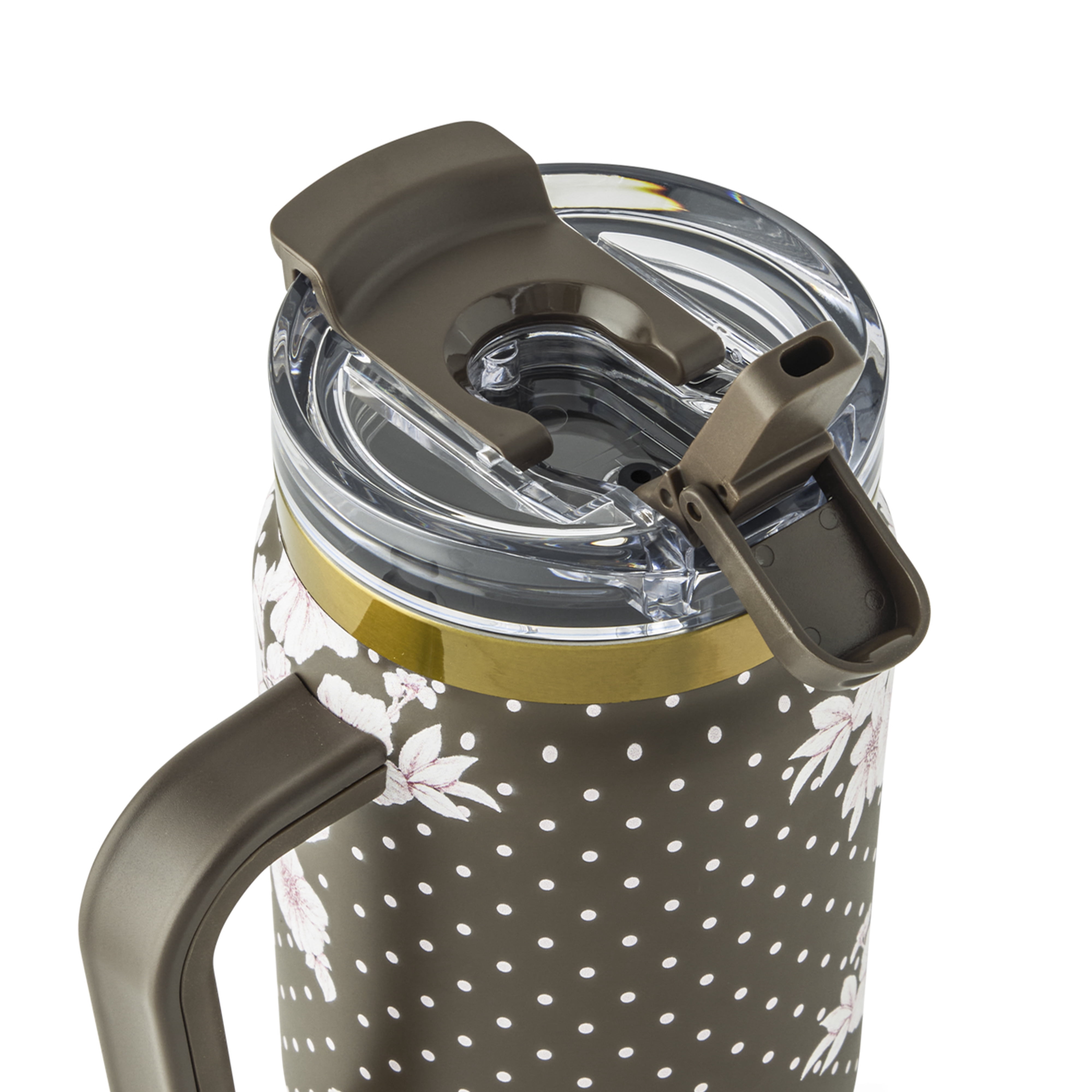 Thyme & Table 32oz Stainless Steel Luna Tumbler with Handle and Dual Straw Lid, Mocha Floral