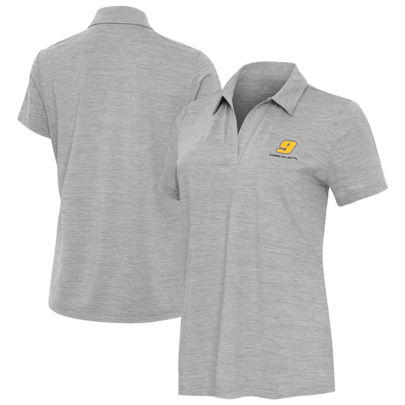 Women's Antigua Heather Gray Chase Elliott Layout V-Neck Polo