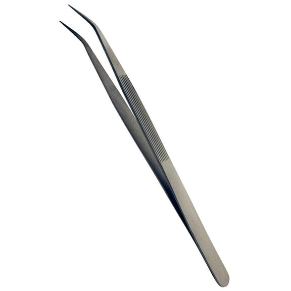 Fine Point Curved Tip Tweezers - 6.25" Long - Smooth Polished Finish & Textured Grip (ToolUSA: S1-08548)
