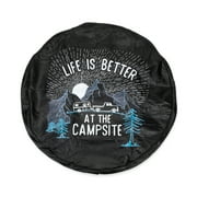 Camco Life is Better at The Campsite Camper/RV Spare Tire Cover | Fits 27-inch Tires | Vinyl, Black Camping Design (53497)