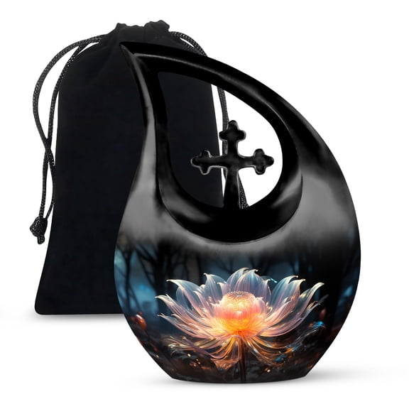 JAGSHASHI Lilly Flower Cremation Urn Adult Human - Cremation Urn Adult Ash - Human Burial Urn - Adult Funeral Urn - 10 Inch With Velvet Bag - Urn For Cremation Ashes - Urns For Ashes Adult Male