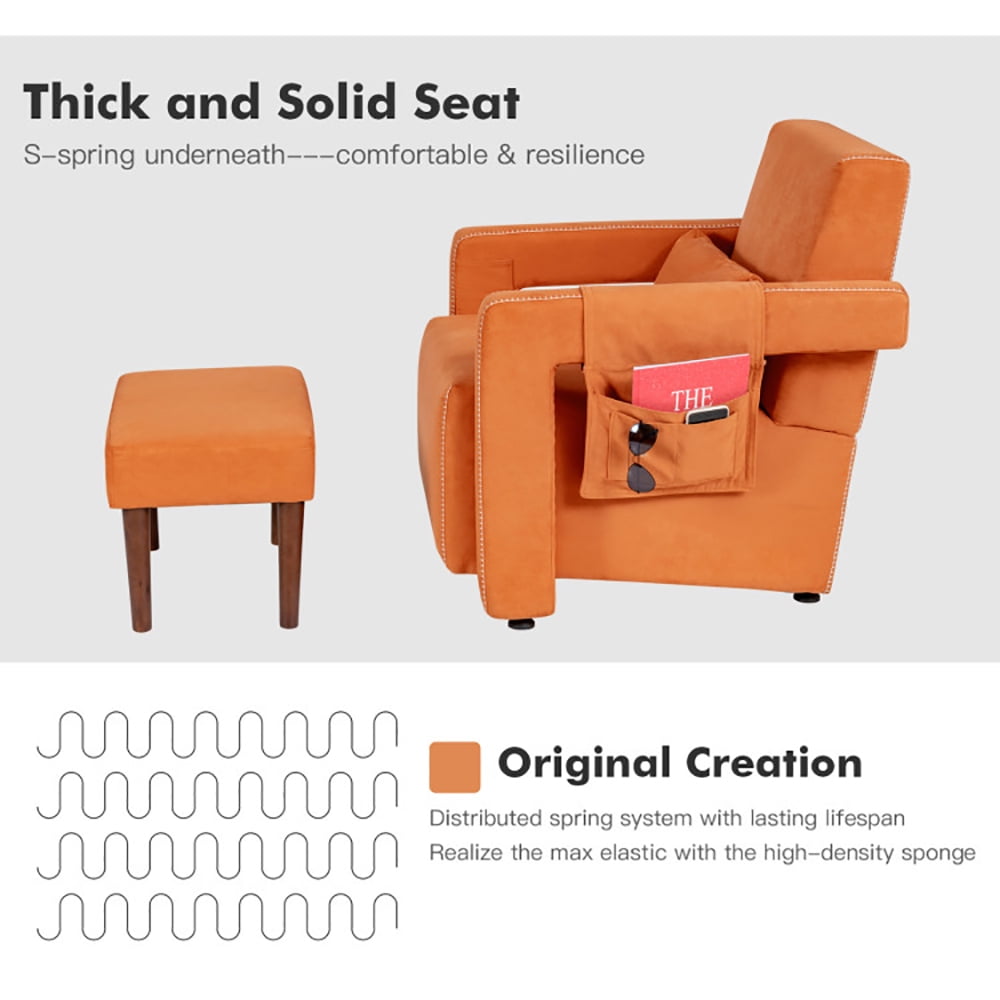 Finihen Accent Single Sofa Chair with Ottoman, Modern Berber Fleece Single Sofa Chair with Ottoman and Waist Pillow, for Living Room, Bedroom, Orange Finihen Accent Single Sofa Chair with Ottoman, Modern Berber Fleece Single Sofa Chair with Ottoman and Waist Pillow, for Living Room, Bedroom, Orange