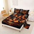 thumbnail image 2 of Manfei Halloween Skull Queen Sheets 4 Pieces, Gothic Castle Floral Crow Queen Sheet Sets, Black Orange Red,1 Fitted Sheet, 1 Flat Sheet and 2 Pillowcases, 2 of 5