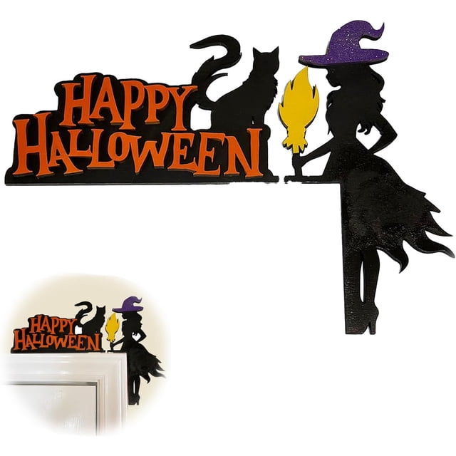 Decoración de marco de puerta de Halloween: decoración de letrero de esquina, decoración de marco de puerta/ventana con bruja, calabaza y fantasma (bruja)