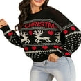thumbnail image 3 of Femmes Laid Col Roulé Pulls à Manches Longues Wapiti Snowflake Impression Tricot en Vrac Tops, 3 of 7