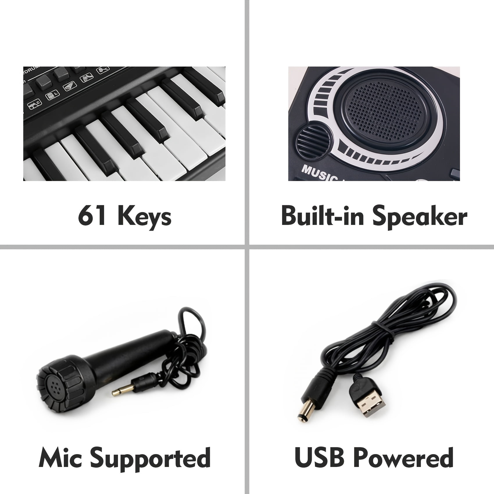 Fanruina 61 Key Keyboard Piano with Mic Music Book USB Plug In for Home Use