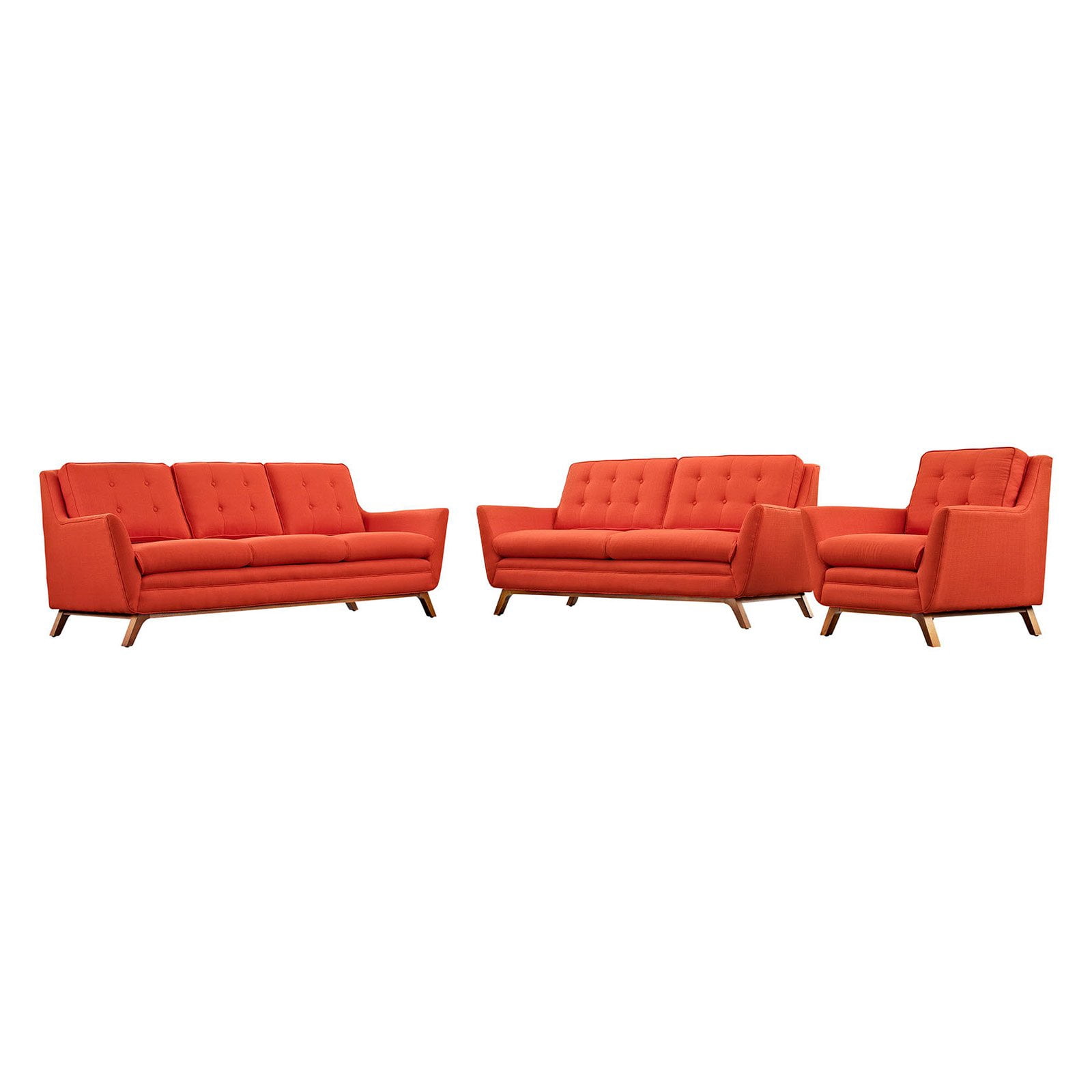Modway Beguile 3 Piece Upholstered Fabric Living Room Sofa Set