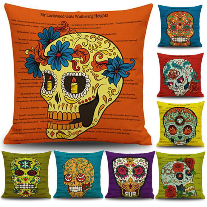 18'' Cotton Linen Vintage Skull Cushion Cover Throw Waist Pillow Case Home Decor 