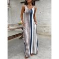 thumbnail image 3 of Women's Retro Striped Sleeveless Round Neck Maxi Dress, 3 of 9