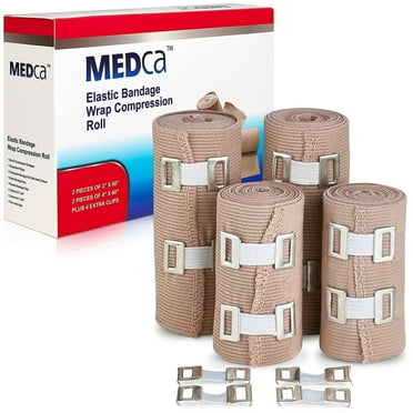 MEDca Elastic Compression Bandage Wrap - (Set of 4) with Hooks, Athletic - One Size