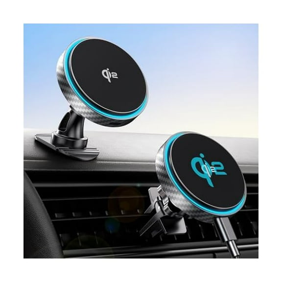 for Magsafe Car Mount Charger [Qi2 Certified-15W], 360° Rotatation [Dash & Vent] Wireless Car Mount Charger Fits for iPhone 16 15 14 13 12 Series, for Magnetic iPhone Car Accessories, Gray