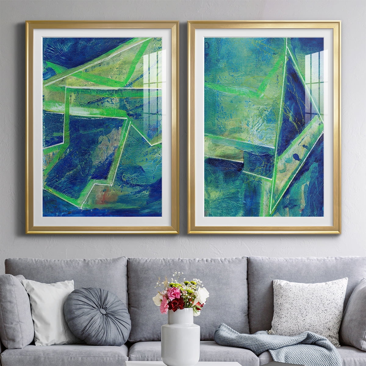 Wexford Home Geometric in Cool I Premium Framed Print, 18.5" x 24.5" - Ready to Hang, Gold (Set of 2)