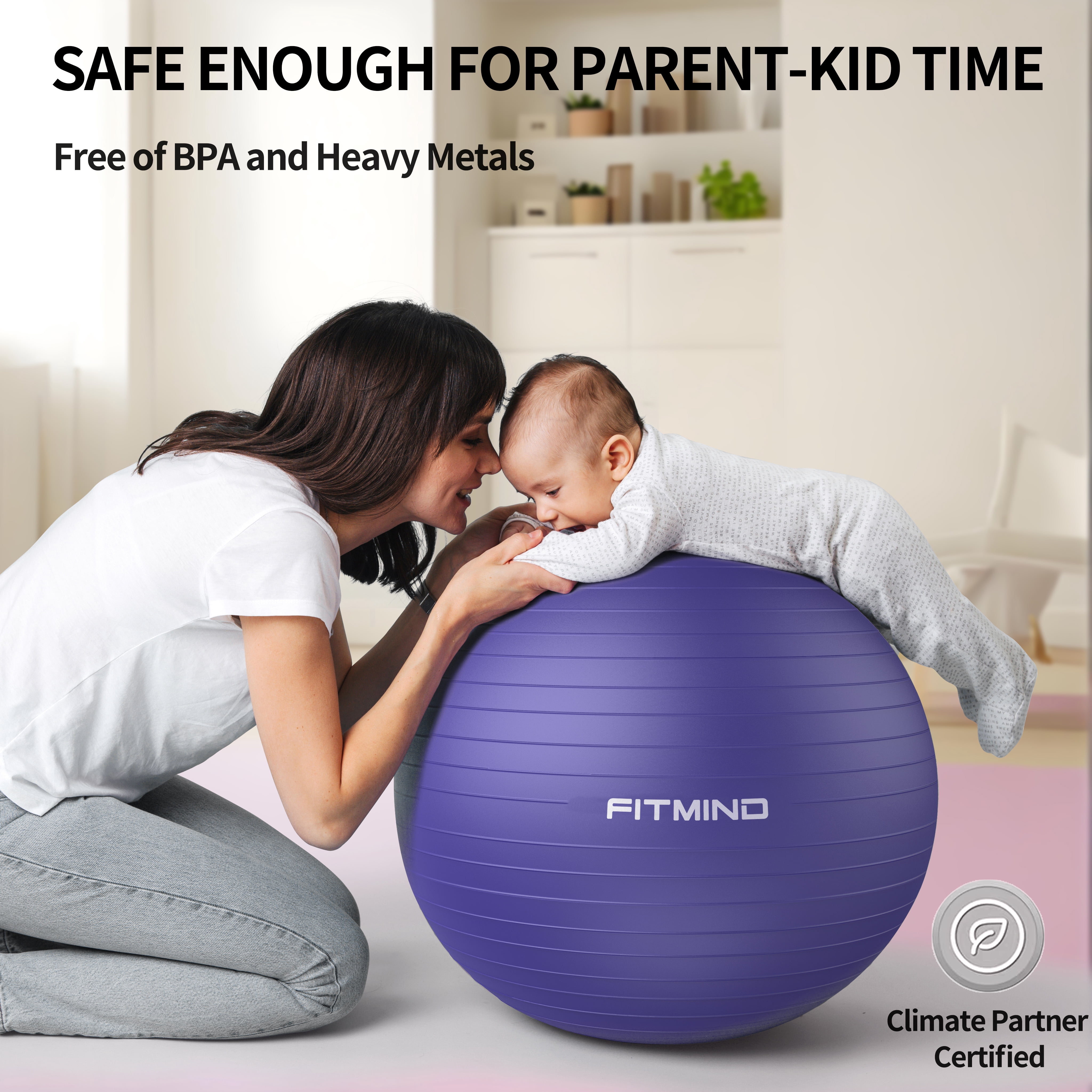 FITMIND Thick Exercise Ball 29.5" for Yoga and Pilates, 1100LB Load Bearing, Hand Pump, Anti-Burst, Purple