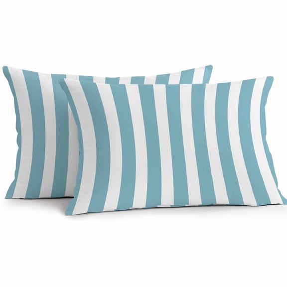 Cyan and White Striped Outdoor Pillow Covers Pack of 2 Gradient Geometric Waterproof Throw Pillow Covers Decorative Cushion Cases for Patio Garden Tent Balcony Couch 20x12 inch