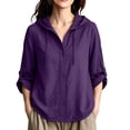 thumbnail image 6 of Ynynloco Womens 100%Cotton Tops 3/4 Sleeve Lightweight Drawstring Hoodies Button V Neck Casual Blouses Shirts, 6 of 9
